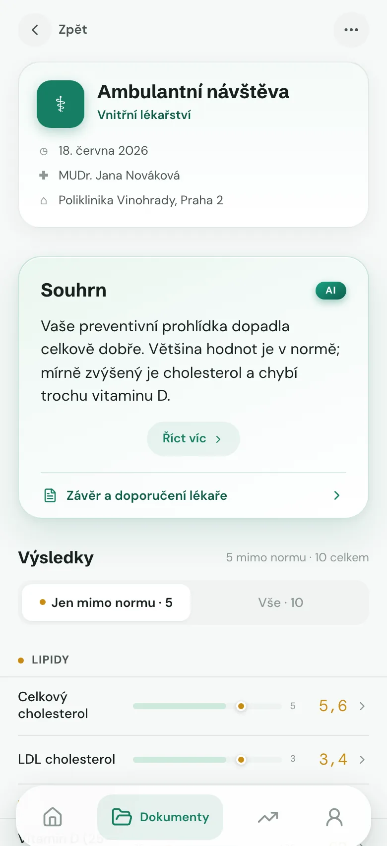 Detail dokumentu v ArchiMedu — souhrn a výsledky